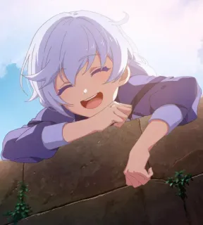 😄 18e4b215 Anime, Mädchen, lächelnd, fröhlich, süß, Wand, draußen telegram sticker