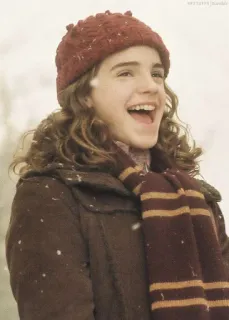 🦋 be8177b9 Hermione Granger Harry Potter 雪, 冬天, 围巾, 帽子, 微笑 whatsapp sticker