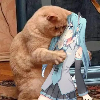 🗿 3f17a2b7 Hatsune Miku gatto, anime, vocaloid, carino, abbraccio, idol virtuale whatsapp sticker
