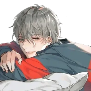 🚬 de862bab Anime, Menino, Deitado, Cabelo grisalho, Relaxado telegram sticker