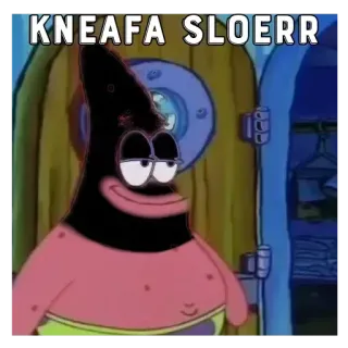 ◾ 3da20959 Patrick Star KNEAFFA SLOERR Spongebob, Patrick, Meme, Grappig, Cartoon telegram sticker
