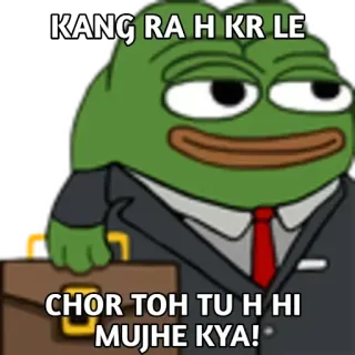 😏 fbaf69b2 Pepe the Frog KANG RA H KR LE
CHOR TOH TU H HI MUJHE KYA! 개구리, 만화, 밈, 인도, 웃긴 telegram sticker