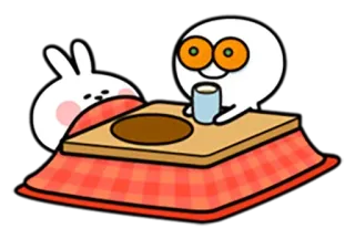🍵 34329bf1 konijn, schattig, tafel, winter, drankje telegram sticker