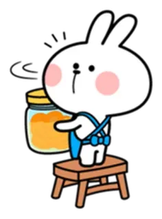 😌 8fdc2b8a konijn, konijntje, pot, honing, schort, kruk, schattig, cartoon telegram sticker