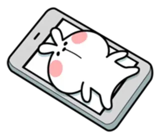 😕 9de254d0 rabbit, lying, smartphone, cute, cartoon, white, pink telegram sticker