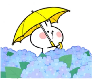 🌧 b73aeba5 rabbit, umbrella, rain, cute, flowers, plant telegram sticker