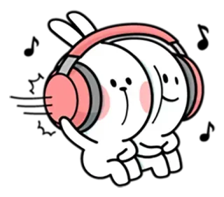 🎶 cea47071 bunny, rabbit, headphones, cute, cartoon telegram sticker