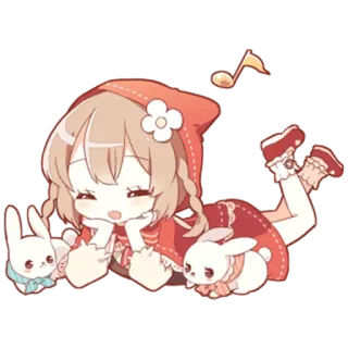 🐱 3b262676 Anime, Meisje, Leuk, Konijn, Rood, Kap, Kawaii telegram sticker