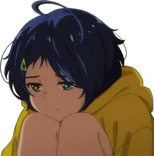 😔 12f6f981 アニメ, 悲しい, 女の子, 黄色, 青, 孤独 telegram sticker