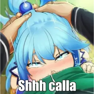 🤫 79b6e2f3 Aqua Shhh calla anime, air mata, aqua, konosuba, rambut biru whatsapp sticker
