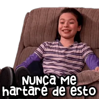 😀 5244c54e Miranda Cosgrove iCarly NUNCA ME hartare DE ESTO actress, chair, smiling, happy whatsapp sticker