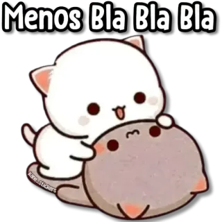 😀 76288965 Menos Bla Bla Bla cat, cute, animal, mochi, peach, funny whatsapp sticker