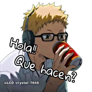 👋 da39cdc9 Hola!! Que hacen? anime, drinking, headphones, glasses, greeting whatsapp sticker