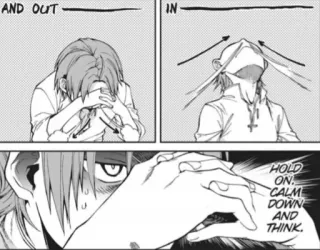 🤔 a6f1eb60 HOLD ON. CALM DOWN AND THINK. Mangá, Pensando, Calma, Espera whatsapp sticker