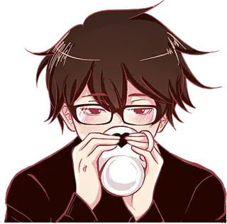 ☕ e0aa6538 Anime, Menino, Óculos, Copo, Bebendo whatsapp sticker