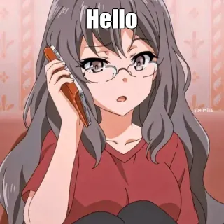 🤔 19263b3b Hello anime, girl, telephone, glasses, calling whatsapp sticker