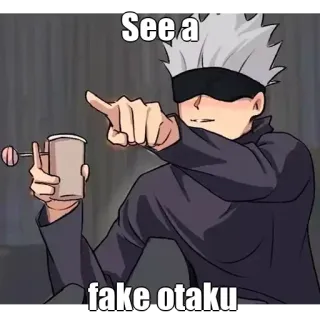 🤔 3c309a84 See a fake otaku anime, otaku, pointing, manga whatsapp sticker