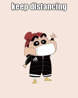 🤔 4688944f Shinchan keep distancing cartoon, mask, covid, distance, shinchan whatsapp sticker