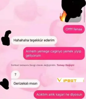 🤔 c57577f5 Offff fenaa
Hahahaha teşekkür ederim
Annem yemege cagiriyo yemek yiyip
geliyorum
Sohbet temasını Sevgi olarak değiştirdin. Temayı Değiştir
?
Gerizekalı mısın
Acıktım amk kaşari ne diyosun telegram sticker