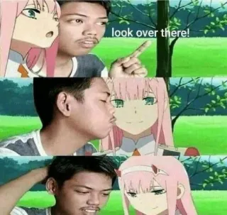 🤔 fd0866fe Zero Two look over there! Anime, Ciuman, Penggemar, Pose, Gadis, Romansa telegram sticker