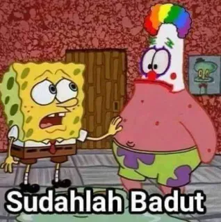 🤔 4df500fb Spongebob Squarepants, Patrick Star Spongebob Squarepants Sudahlah Badut spongebob, patrick, clown, sad, meme telegram sticker