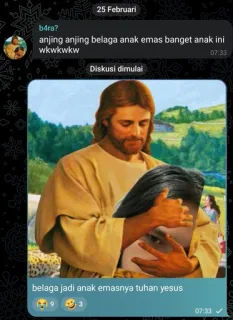 🤔 cf9f427e Jesus anjing anjing belaga anak emas banget anak ini religious, affectionate, meme, jesus christ telegram sticker