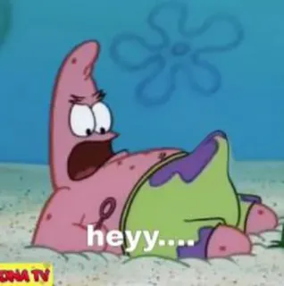 🍌 f473a2db Patrick Star Spongebob Squarepants heyy.... patrick, spongebob, cartoon, lying, sand telegram sticker