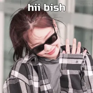 🙂 7cd56bf7 hii bish Person, Sonnenbrille, kariert, Welle, Gruß telegram sticker