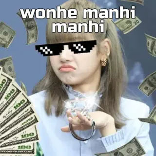 🙂 e32b9cb4 wonhe manhi manhi Geld, Sonnenbrille, Kpop, Reichtum, Bling, Diamant telegram sticker