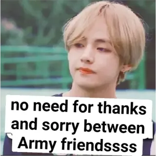 🙂 eeb1d445 no need for thanks and sorry between Army friendsssss kpop, bts, army, freunde, danke, entschuldigung telegram sticker