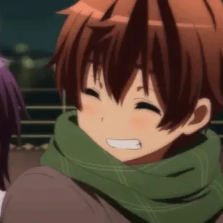 ☺️ cc0f0514 anime, uśmiechnięty, chłopak, szalik telegram sticker