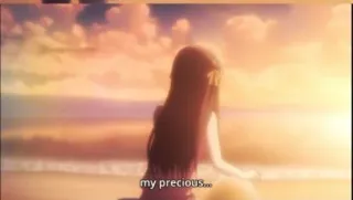 💖 f265195a my precious... Anime, Plaża, Morze, Dziewczyna, Zachód słońca telegram sticker