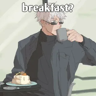 🤔 34dffac6 Satoru Gojo Jujutsu Kaisen breakfast? Anime, Gojo, Bữa sáng, Đồ ăn, Nhân vật, Kính, Quán cà phê telegram sticker