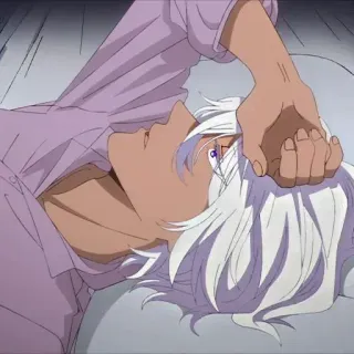 🤔 2c20f89c anime, pria, rambut putih, mata ungu, berbaring telegram sticker