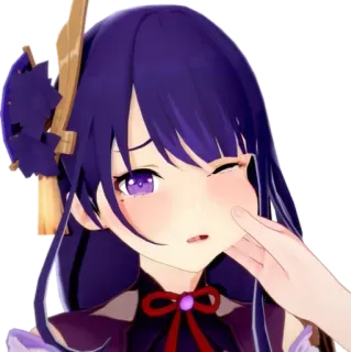 🥰 f547499b Raiden Shogun Genshin Impact アニメ, ビデオゲーム, 紫髪, ウインク, キャラクター telegram sticker