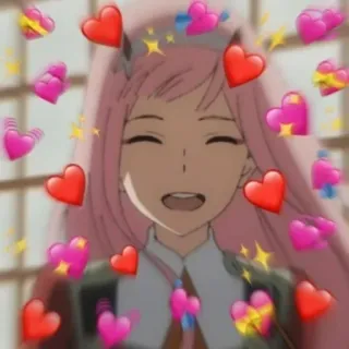 🖤 984fa23c Zero Two Darling in the Franxx Anime, Hati, Cinta, Rambut Pink, Imut telegram sticker
