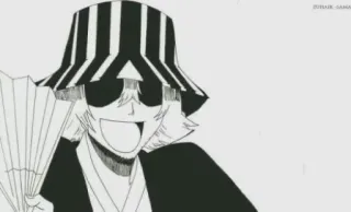 👏 a348c6d3 Kisuke Urahara Bleach anime, topi, penggemar, senyum telegram sticker