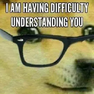 ❓ b91d1d4f Doge I AM HAVING DIFFICULTY UNDERSTANDING YOU anjing, meme, kacamata, kesulitan, pemahaman, internet telegram sticker