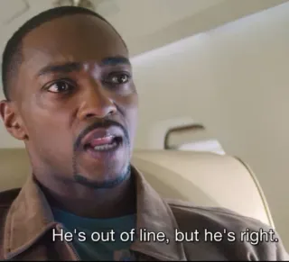 🙂 edc6869b Sam Wilson He's out of line, but he's right. falcon, marvel, anthony mackie telegram sticker