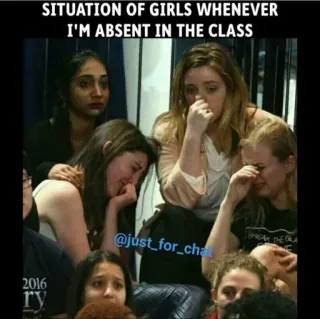 😂 0eac7961 SITUATION OF GIRLS WHENEVER I'M ABSENT IN THE CLASS traurig, weinend, Mädchen, Klasse, Schule telegram sticker
