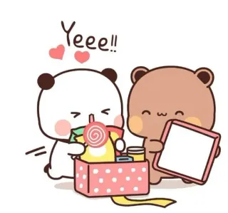 🎁 58468eed Yeee!! słodkie, misie, kreskówka, prezent, szczęśliwy, świętowanie telegram sticker