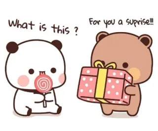 🎁 80f9ef49 What is this ?  For you a suprise!!! słodki, miś, lizak, prezent, kreskówka telegram sticker