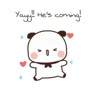 ❤️ d14d84a8 Yayyy!! He's coming! słodki, panda, podekscytowany, szczęśliwy, kreskówka telegram sticker