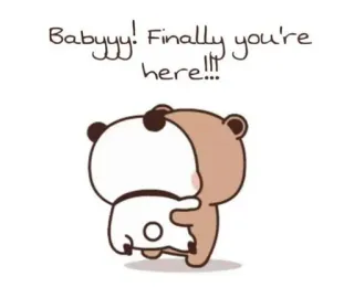 ❤️ d563a11a Babyyy! Finally you're here!!! Kreskówka, Słodkie, Miłość, Niedźwiedzie, Przytulanie telegram sticker