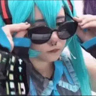 😎 b1ce2e1b Hatsune Miku Vocaloid, Anime, Cosplay, Zonnebril, Turkoois haar, Muziek whatsapp sticker