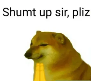 🥲 45b14e45 Shumt up sir, pliz доге, собака, мем, умоляющий, смешной whatsapp sticker