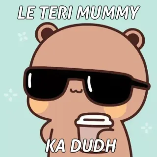 🙂 8157a5dc LE TERI MUMMY
KA DUDH медведь, мультфильм, солнцезащитные очки, напиток, молоко, desi whatsapp sticker