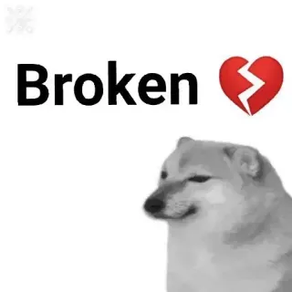 ✨ bff7d828 Broken doge, чимс, грустный, разбитое сердце, собака, мем whatsapp sticker