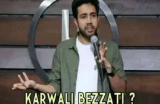 😂 c4a70bdd KARWALI BEZZATI ? indiaas, komiek, microfoon, grappig, sarcasme telegram sticker
