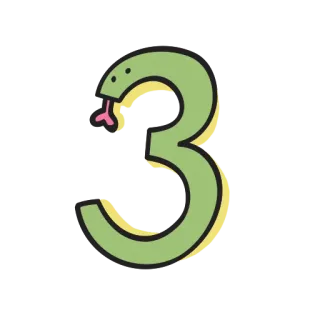 😊 0d908e60 number, snake, cartoon, green, three telegram sticker